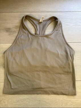 90 Degree By Reflex Ribbed Racerback Crop Tank Top - Taupe